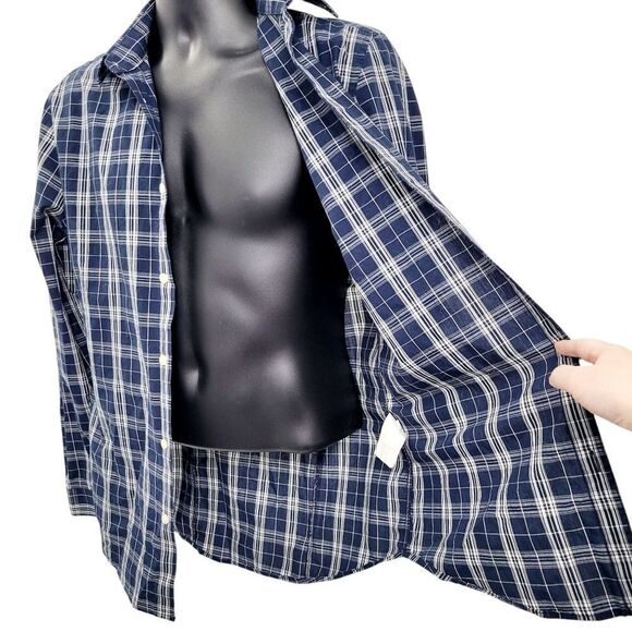 2/$20 H&M Navy Blue & White Plaid Pattern Buttons Down Shirt Slim Fit Size: M - Picture 3 of 12